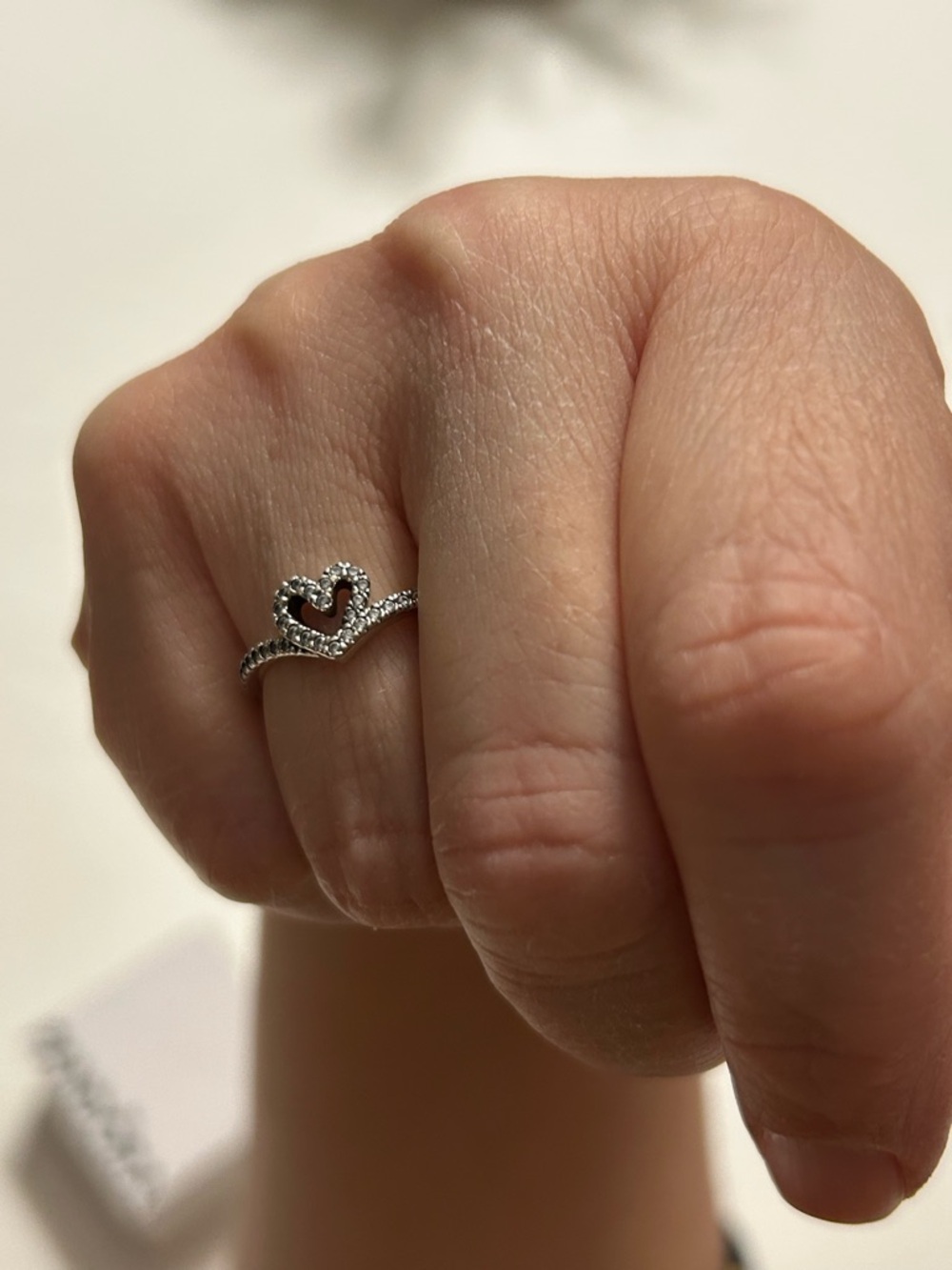 Pandora Wishbone Heart Ring Silver Sparkling Stones with Box Size 6 / 52 - Picture 5 of 6